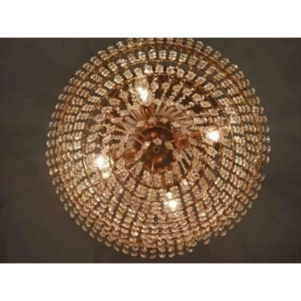 SHRI MAHAL ANTIQUES Round Crystal Chandelier Hanging Lamp (Gold) (480mm),Corded Electric