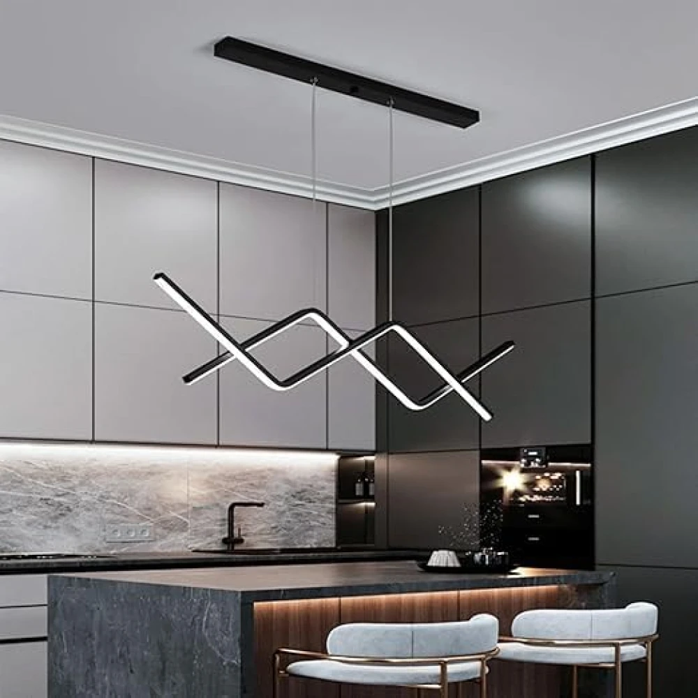 SHRI MAHAL ANTIQUES Modern LED Hanging Light Fixture Dimmable Linear Pendant Adjustable Creative Chandelier Interior Lighting Decoration for Dining Rooms Kitchen (Black Three Color dimming)
