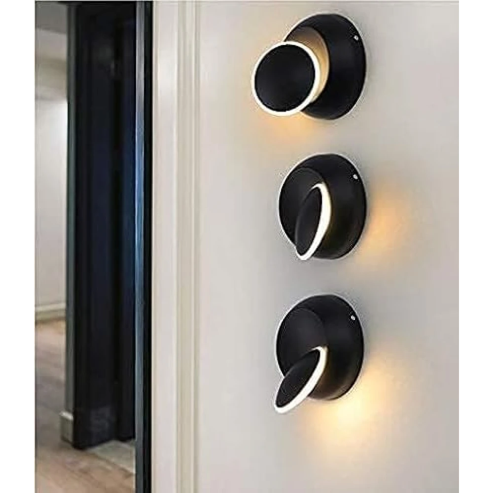 SHRI MAHAL ANTIQUES Wall Rotating 12Watts 360 Degree Adjustable Led Round Sun Moon Eclipse Wall Light for Bedroom,Dining- Warm White (Black