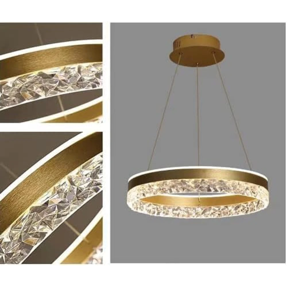 PRMOAGEN Modern LED Chandelier, 19.68" 1 Ring Pendant Lighting with Acrylic Lampshade, Dimmable Remote Control, Adjustable Circular Ceiling Light for Dining Living Room (Color : Gold)