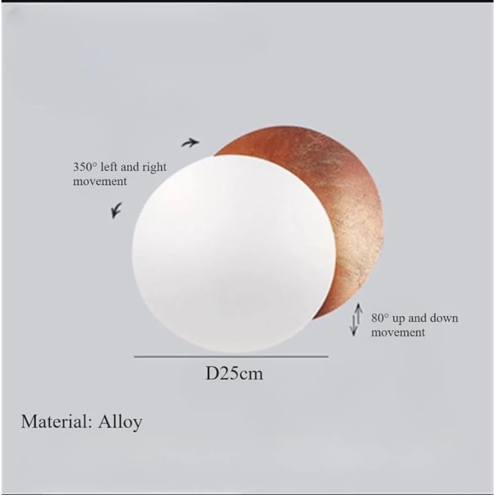 PRMOAGEN Moon Eclipse Wall lamp Creative Corridor Aisle Stairs Bedroom Bedside Living Room TV Background Wall Porch lamp (E H20cm 1PCS)