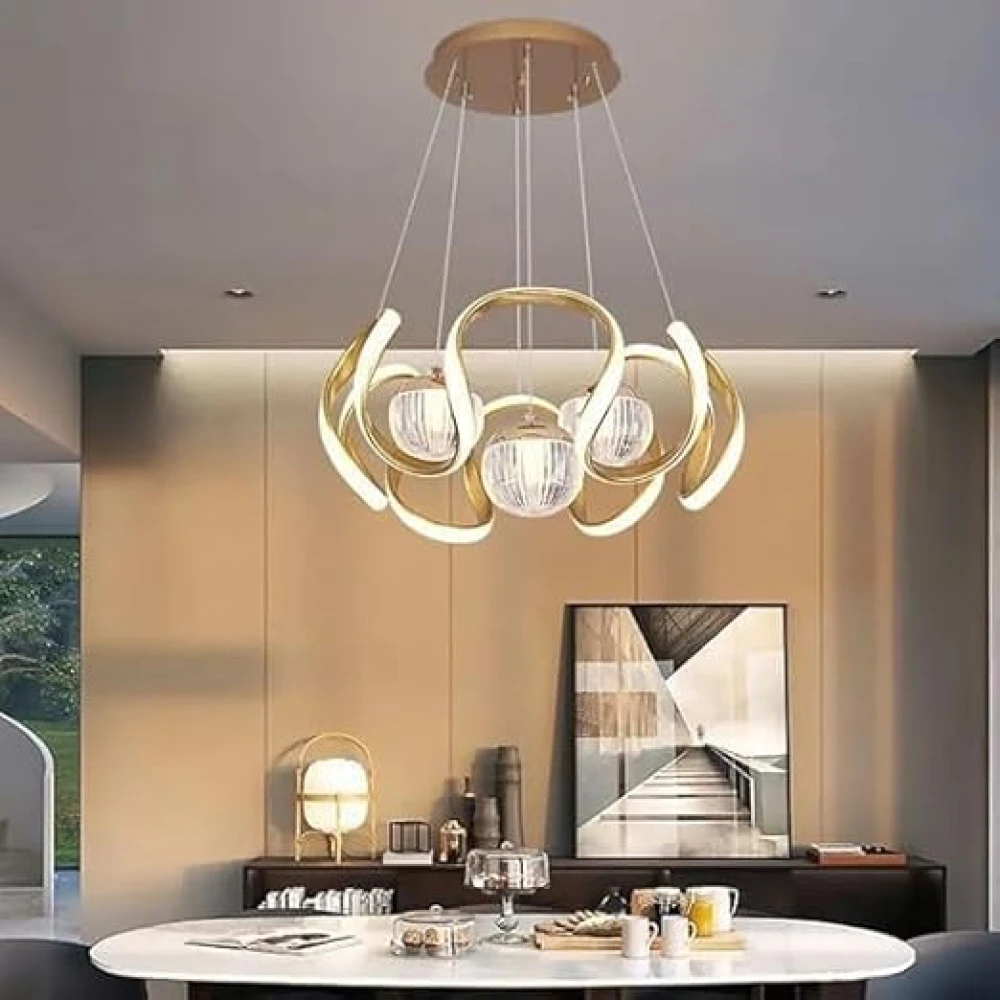 SHRI MAHAL ANTIQUES Thricolor Irregular Shape 3LED + Aluminum Dining Room Living Room Special Ceiling Light Ceiling Light (Gold)