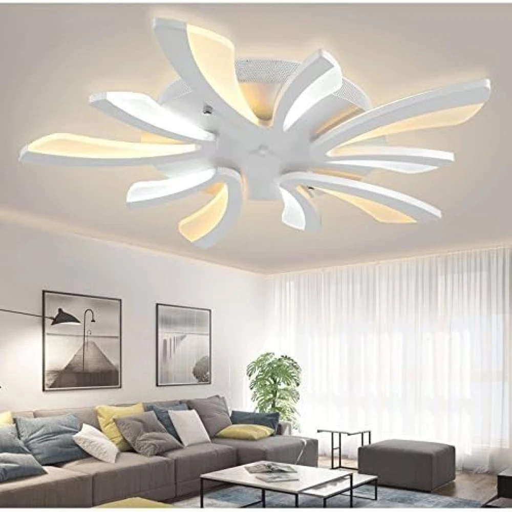 PRMOAGEN 60W LED Acrylic Panel Modern Style Flush Mount Light Ceiling, Light Pendant, Ceiling Lights, White, Integrated with Remote Control (with 5 Light White)