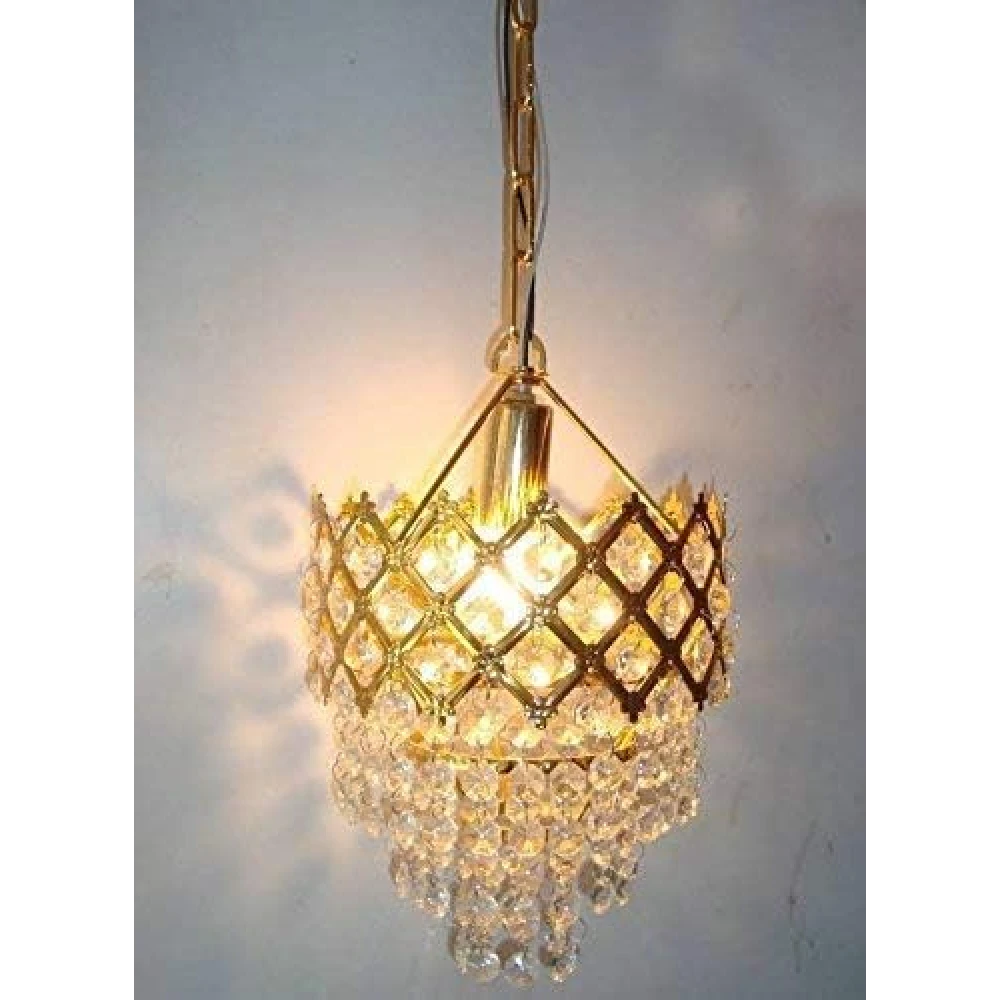 SHRI MAHAL ANTIQUES Glass Decorative Metal Crystal Pendant Ceiling Lamp Chandelier with Bulb for Living Room jhumar 10W 160mm…