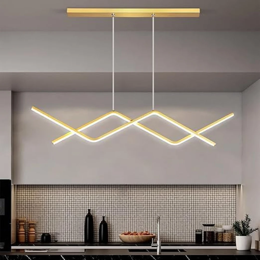 SHRI MAHAL ANTIQUES Modern LED Hanging Light Fixture Dimmable Linear Pendant Adjustable Creative Chandelier Interior Lighting Decoration for Dining Rooms Kitchen (Black Three Color dimming)