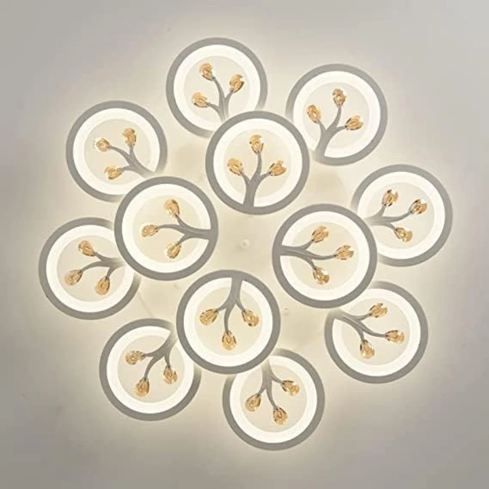 SHRI MAHAL ANTIQUES 12 Light White Body Round Crystal LED Chandelier Lamp - Warm White (Ceiling Light) with Remote Control