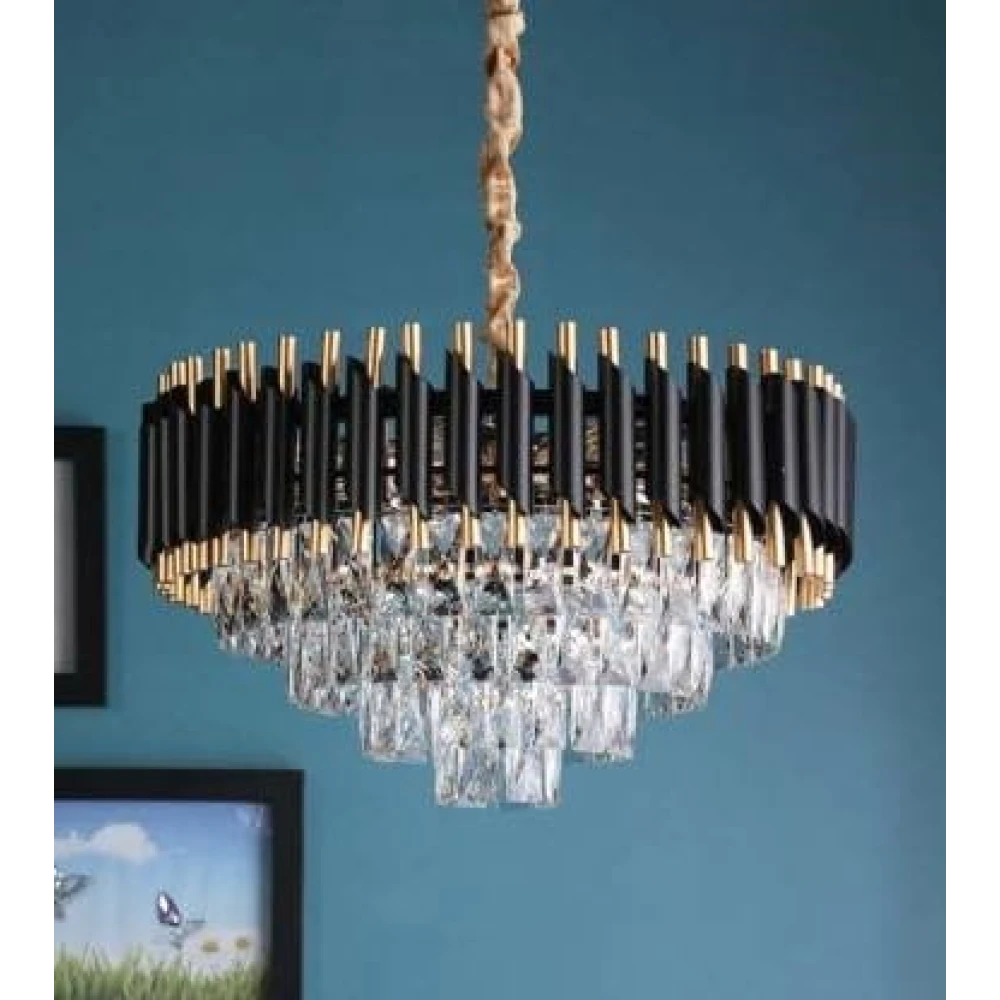 SHRI MAHAL ANTIQUES ||BlackMambaChandelier with Stainless Steel Tube Crystal Chandelier,Black Gold Chandelier Ceiling Lamp