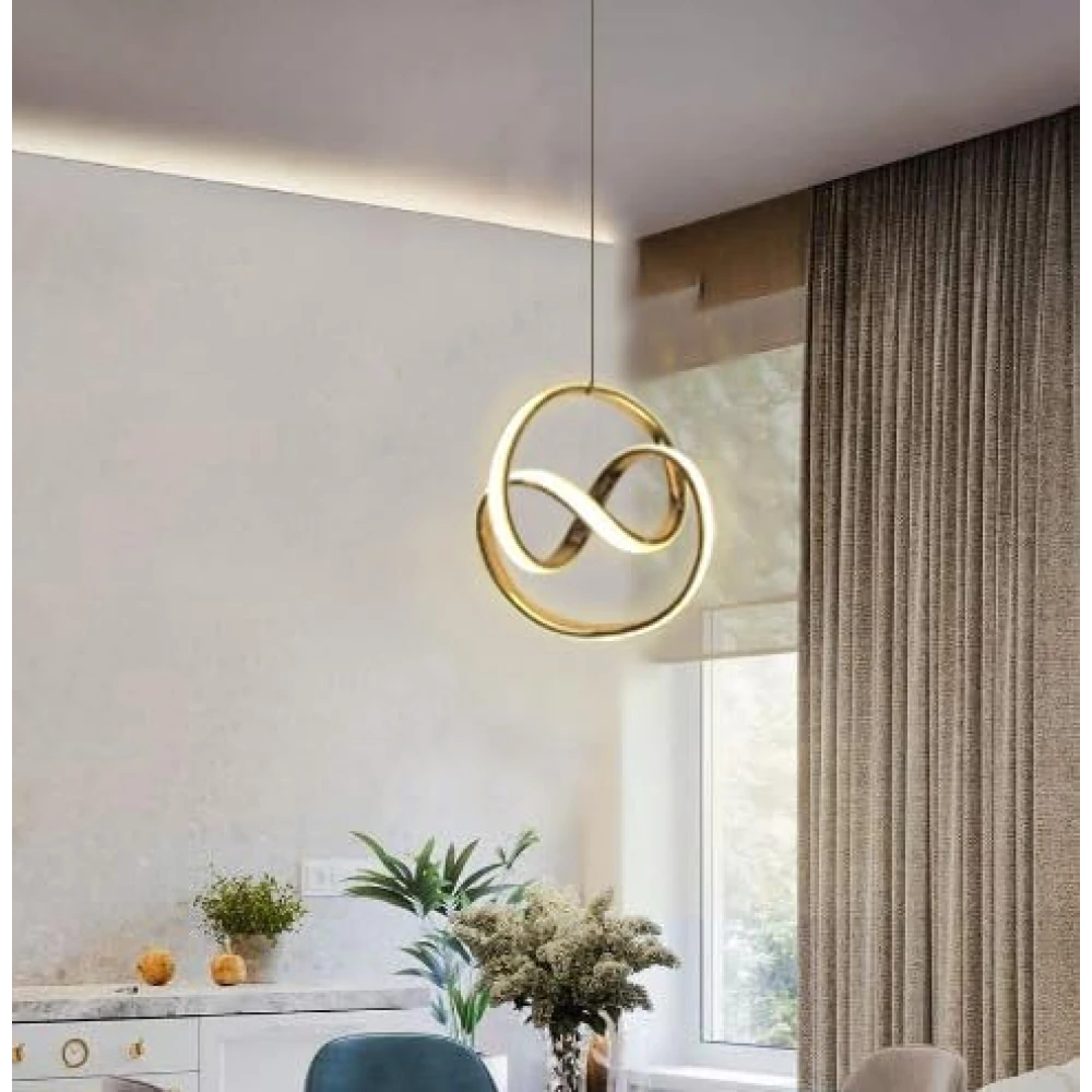 SHRI MAHAL ANTIQUES Curvy Modern Style Led Gold Creative Led Pendant Lamp/Hanging Lamp/Ceiling Light for Bedroom, Living Room, Restaurants, Dining, Coffee Shop, Home and Office.