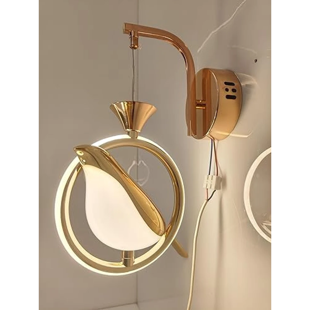 SHRI MAHAL ANTIQUES Modern LED Bird Wall Sconce - Gold Finish with Acrylic Shade, Adjustable Arm, Eye-Caring Dimmable Light for Bedroom, Living Room, Hallway