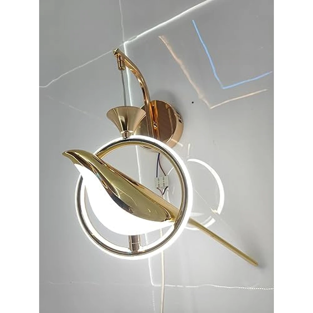 SHRI MAHAL ANTIQUES Modern LED Bird Wall Sconce - Gold Finish with Acrylic Shade, Adjustable Arm, Eye-Caring Dimmable Light for Bedroom, Living Room, Hallway
