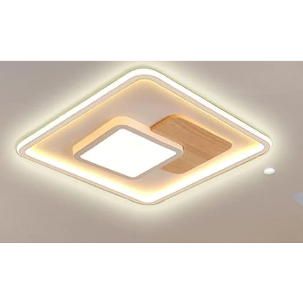 SHRI MAHAL ANTIQUES LED Ceiling Light, Square Wooden Ceiling Light, Dimmable with Remote Control, Modern Wooden Ceiling Light for Bedroom, Children's Room, Living Room, Kitchen (41.5 x 41.5 [Energy