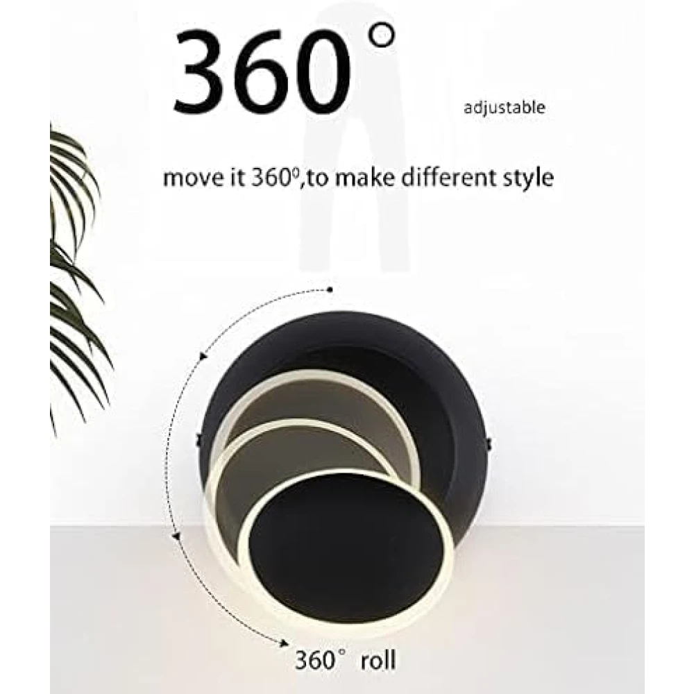 SHRI MAHAL ANTIQUES Wall Rotating 12Watts 360 Degree Adjustable Led Round Sun Moon Eclipse Wall Light for Bedroom,Dining- Warm White (Black