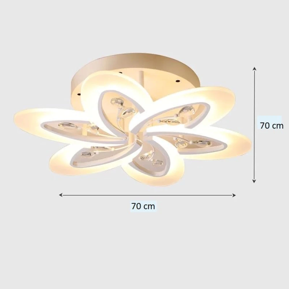 PRMOAGEN White Crystal LED Chandelier (5 Petal Tricolor) with Remote Control