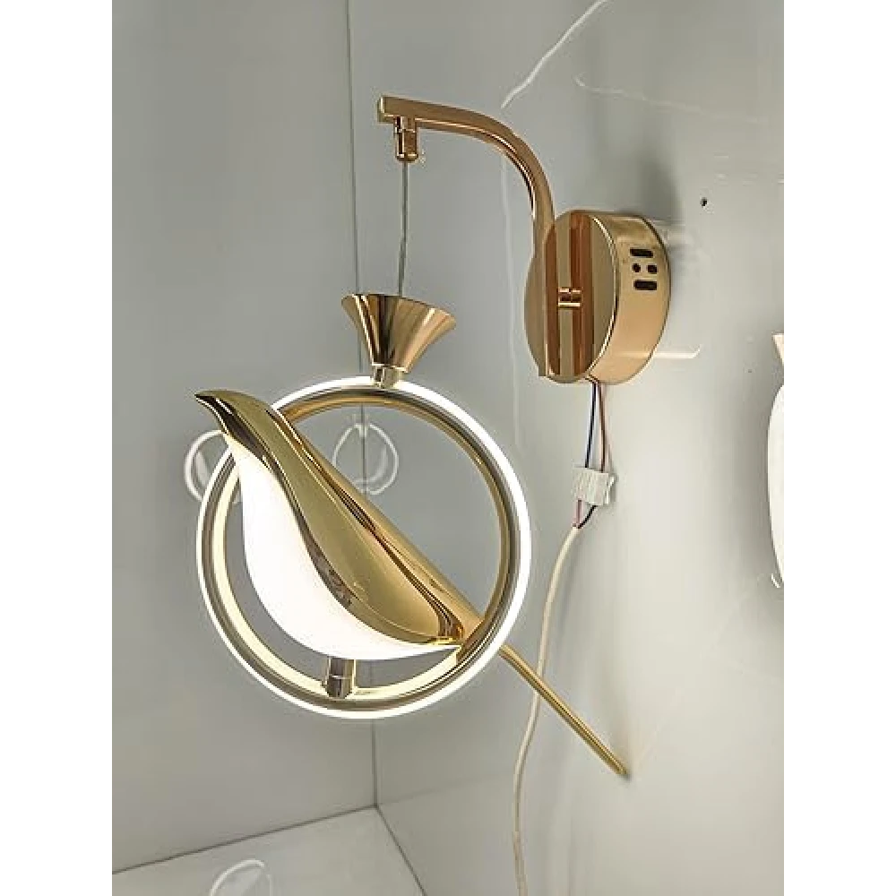 SHRI MAHAL ANTIQUES Modern LED Bird Wall Sconce - Gold Finish with Acrylic Shade, Adjustable Arm, Eye-Caring Dimmable Light for Bedroom, Living Room, Hallway