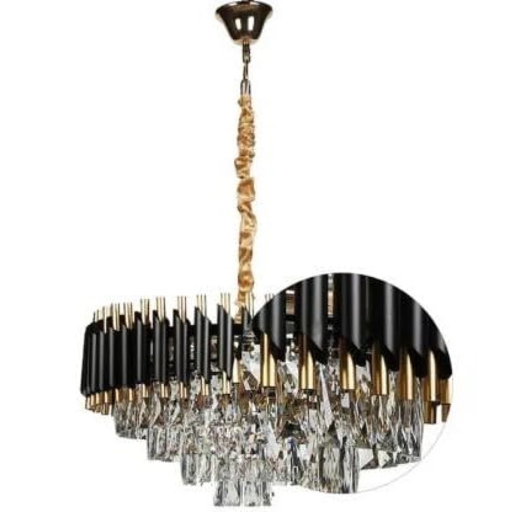 SHRI MAHAL ANTIQUES 500 MM Black Mamra Crystal Chandelier Light for Living Room Bed Room Hall