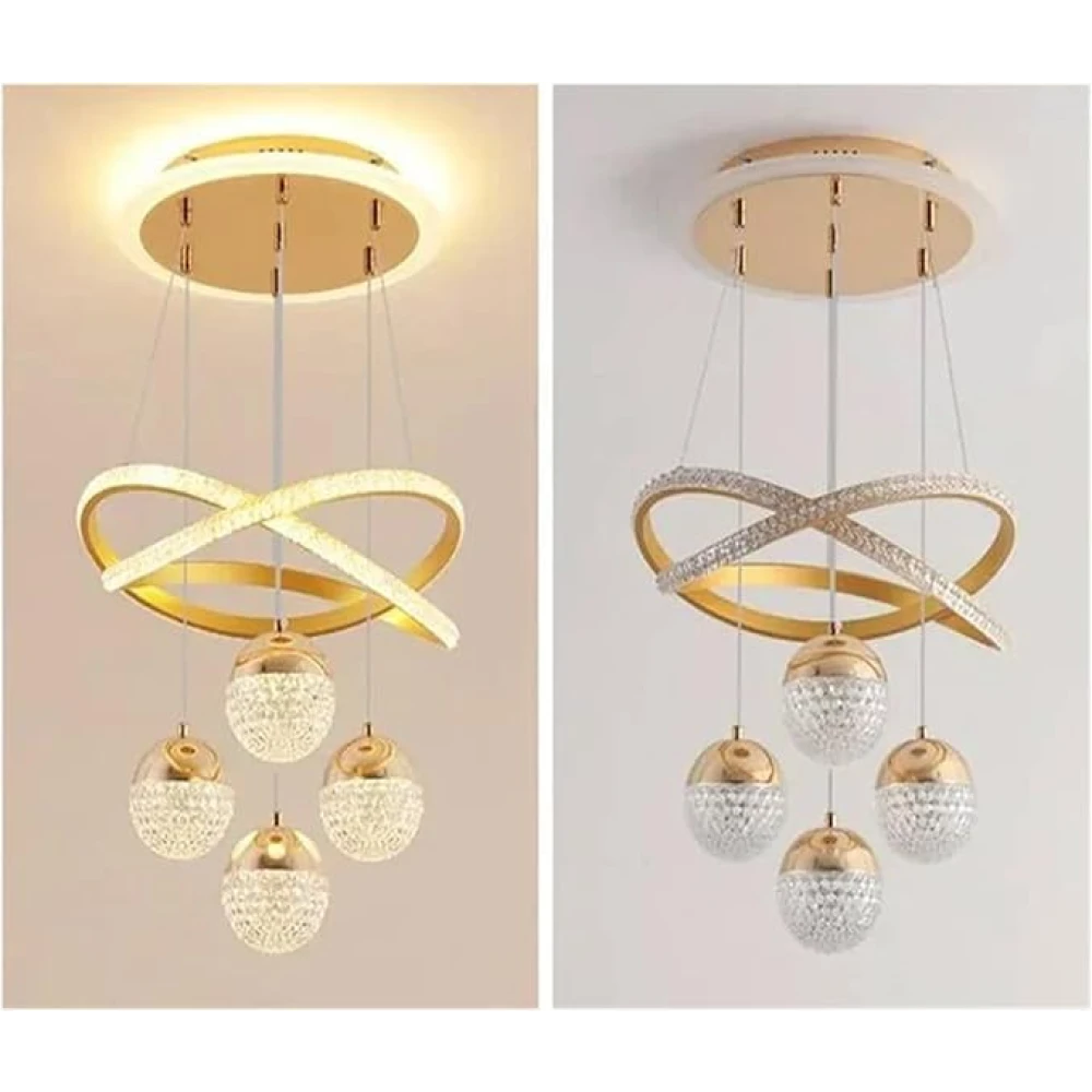 SHRI MAHAL ANTIQUES Golden 5 Light with Remote Curvy LED Pendant Chandelier Light Pendants Ceiling Lamp (Gold)