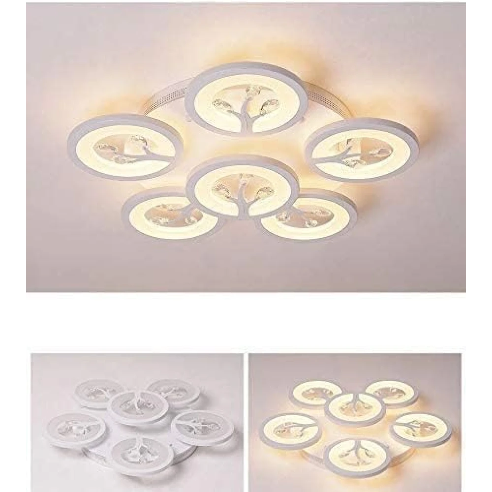 PRMOAGEN 6 Light 60-Watts White Crystal LED Chandelier Lamp - Round (5+1 Circle Warm) with Remote Control