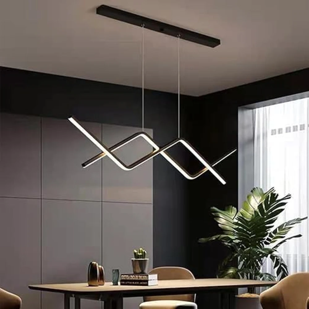 SHRI MAHAL ANTIQUES Modern LED Hanging Light Fixture Dimmable Linear Pendant Adjustable Creative Chandelier Interior Lighting Decoration for Dining Rooms Kitchen (Black Three Color dimming)