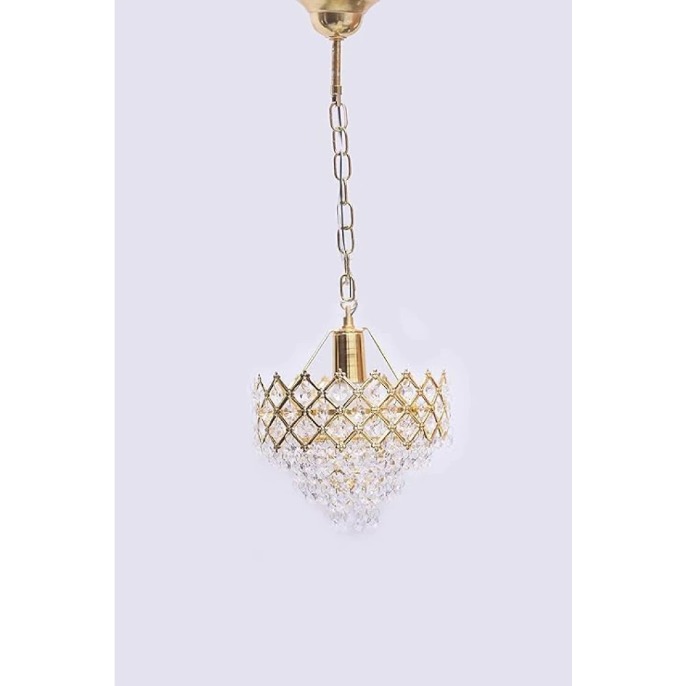 SHRI MAHAL ANTIQUES Glass Decorative Metal Crystal Pendant Ceiling Lamp Chandelier with Bulb for Living Room jhumar 10W 160mm…
