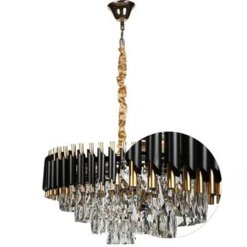 SHRI MAHAL ANTIQUES ||BlackMambaChandelier with Stainless Steel Tube Crystal Chandelier,Black Gold Chandelier Ceiling Lamp
