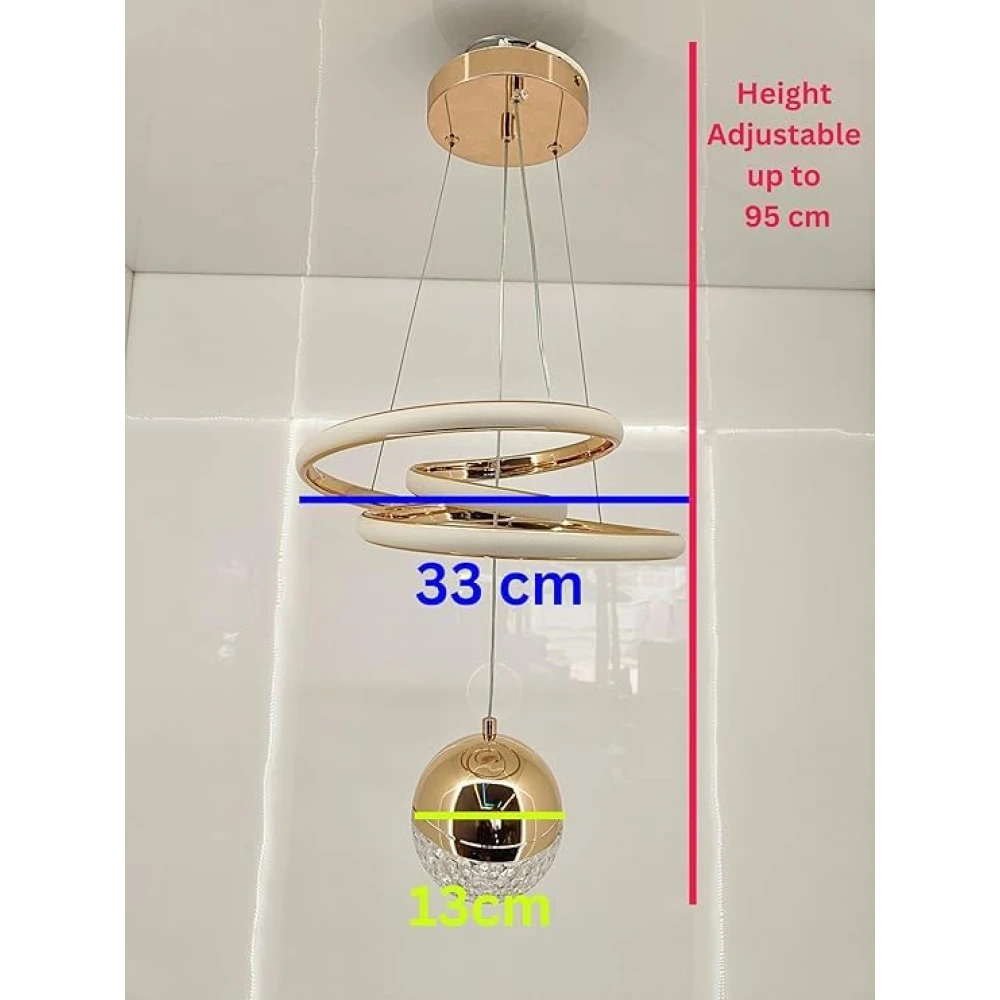 PRMOAGEN Modern LED Ceiling Pendant Light with Crystal Ball, Spiral Design Chandelier, Dimmable Hanging Lamp for Dining Room, Living Room, Bedroom, Hallway (Gold)
