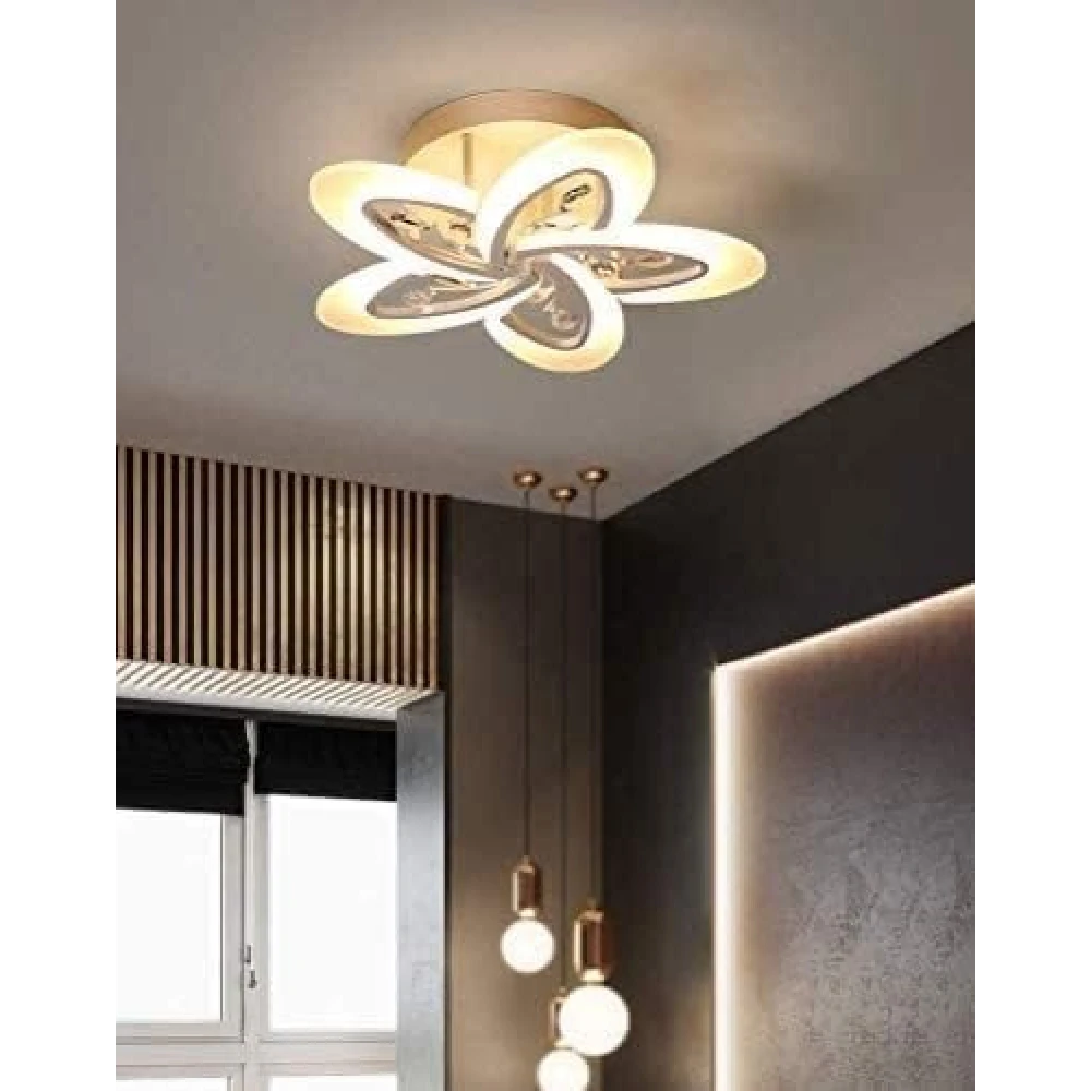 White Crystal LED Chandelier (5 Petal Tricolor) with Remote Control