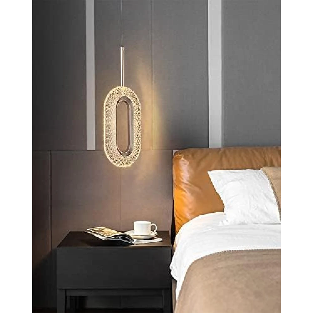 Led Glossy Gold Crystal Oval Long Pendant Lamp Ceiling Light - Warm White