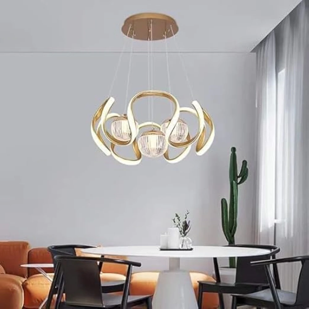 SHRI MAHAL ANTIQUES Thricolor Irregular Shape 3LED + Aluminum Dining Room Living Room Special Ceiling Light Ceiling Light (Gold)