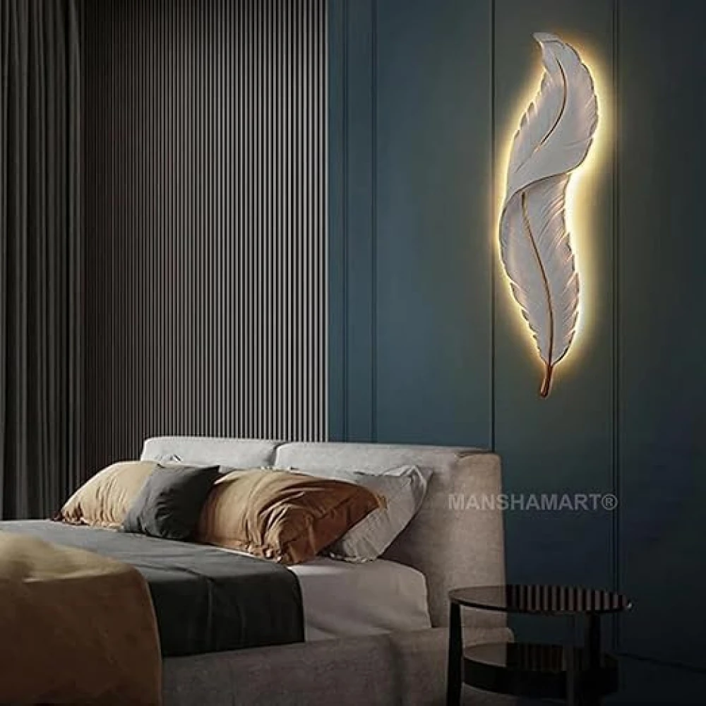 Wall Mounted LAMP, Wooden LED LAMP for Wall Feather Design, LED Wall Sconce,Decorative Wall Light for Living Room,Hall,Bedroom Feather LED Lamp, Feather Wall Sconce, Wood Sconce for Wall