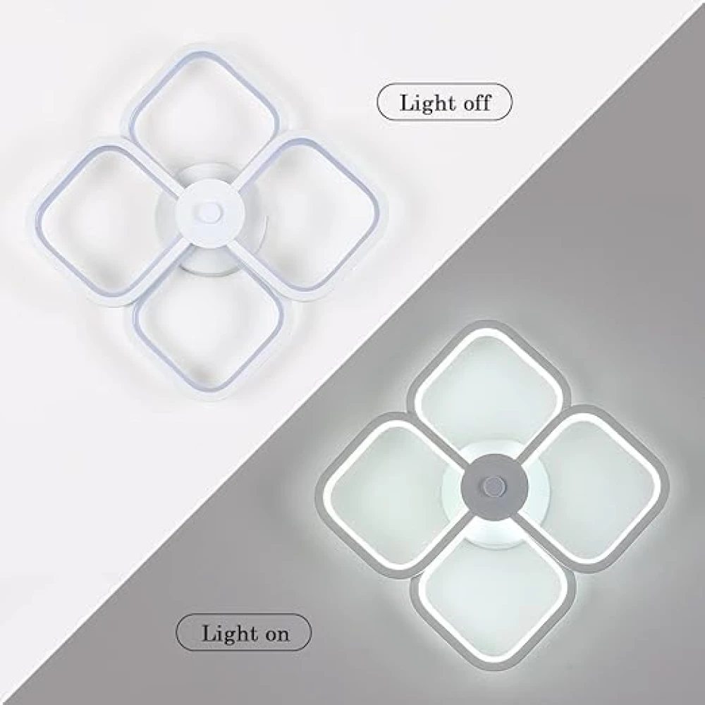 Modern LED Ceiling Light, 24 cm Single White Double Layer Square Cross Ceiling Lamp, 32 W 6000 K Cool White Interior LED Ceiling Lighting for Bedroom, Hallway, Entrance, Porch (4 Lights)