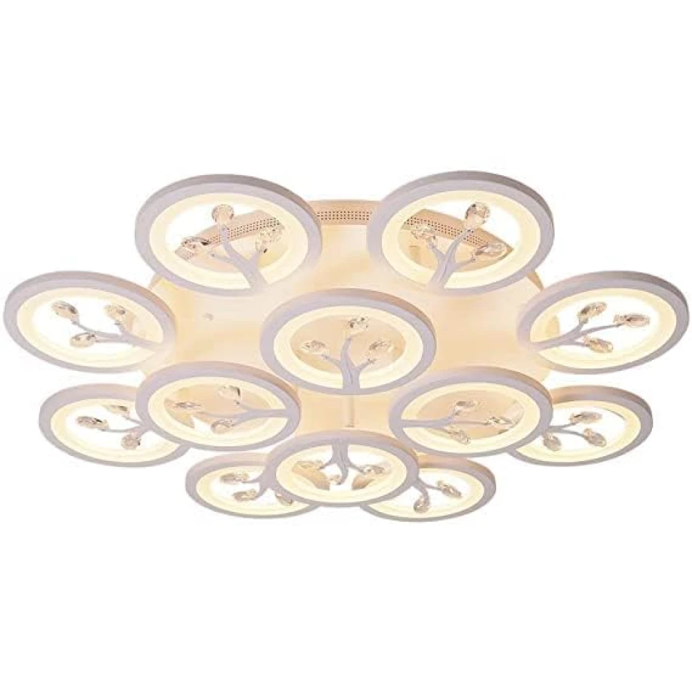 SHRI MAHAL ANTIQUES 12 Light White Body Round Crystal LED Chandelier Lamp - Warm White (Ceiling Light) with Remote Control