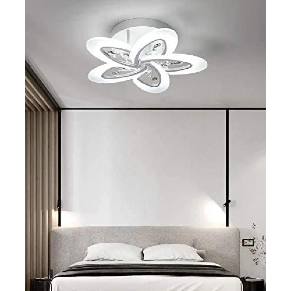 PRMOAGEN White Crystal LED Chandelier (5 Petal Tricolor) with Remote Control