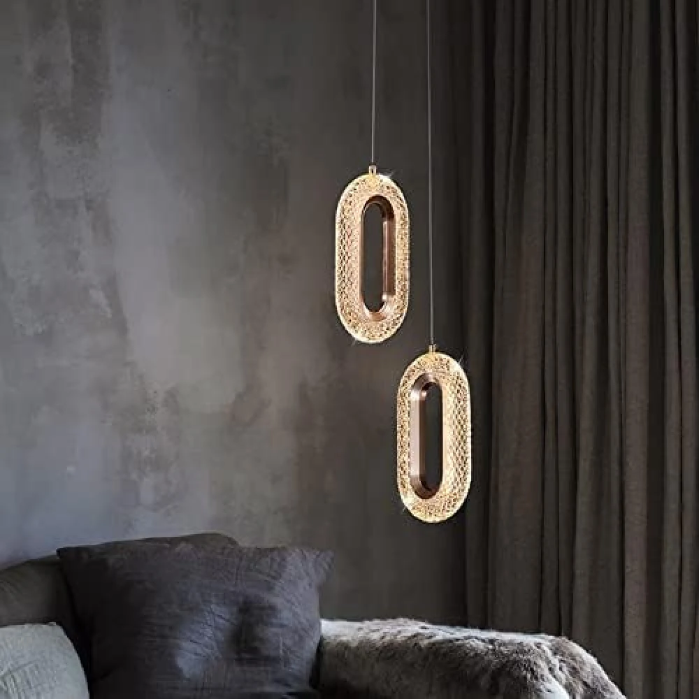 Led Glossy Gold Crystal Oval Long Pendant Lamp Ceiling Light - Warm White
