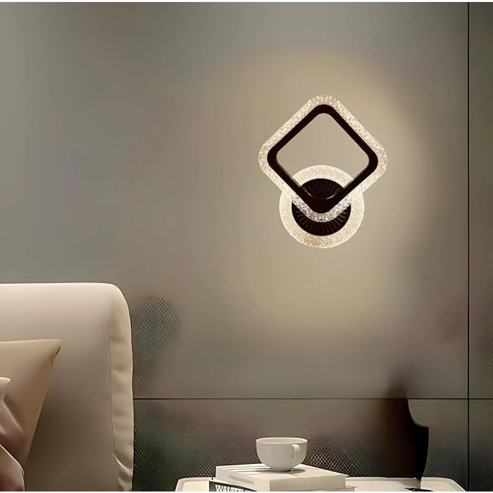 PRMOAGEN Luxurious Acrylic Crystal Wall Lamp with Adjustable Colour Changing Function, Elegant Finish (Black CrystalSquare