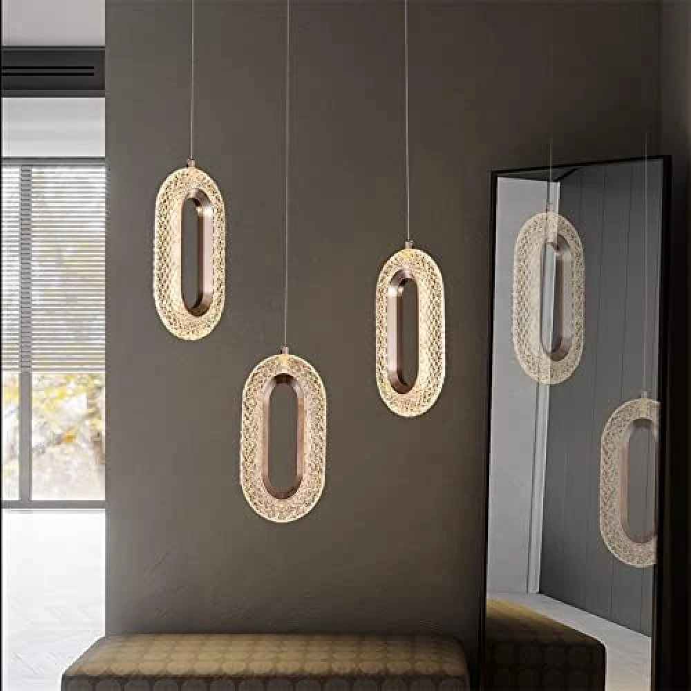 Led Glossy Gold Crystal Oval Long Pendant Lamp Ceiling Light - Warm White