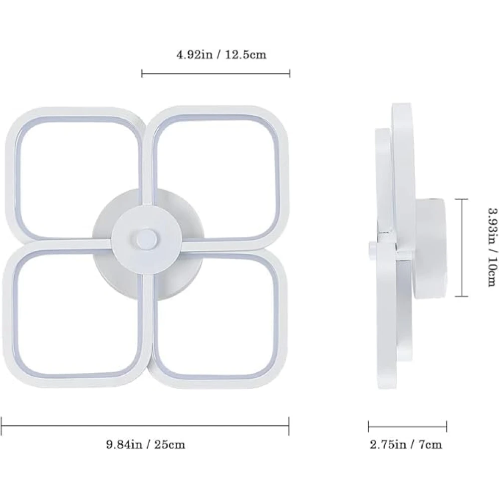 Modern LED Ceiling Light, 24 cm Single White Double Layer Square Cross Ceiling Lamp, 32 W 6000 K Cool White Interior LED Ceiling Lighting for Bedroom, Hallway, Entrance, Porch (4 Lights)