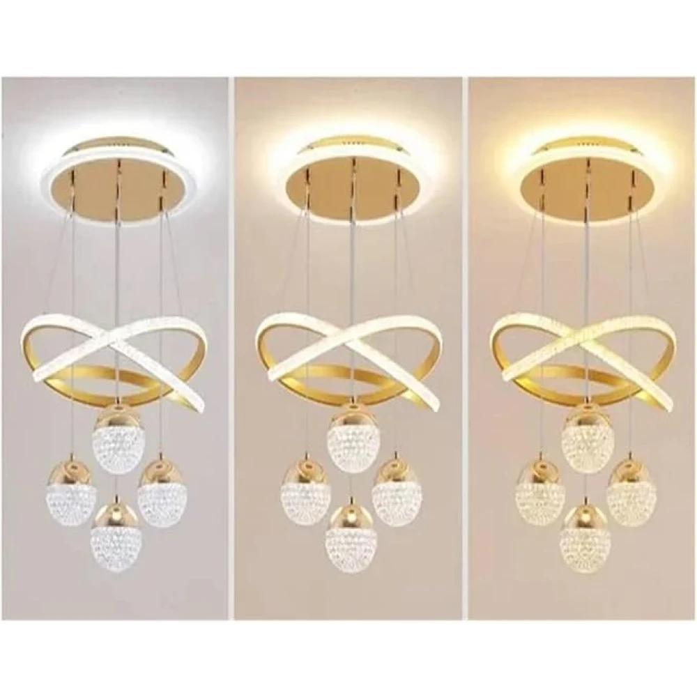 SHRI MAHAL ANTIQUES Golden 5 Light with Remote Curvy LED Pendant Chandelier Light Pendants Ceiling Lamp (Gold)