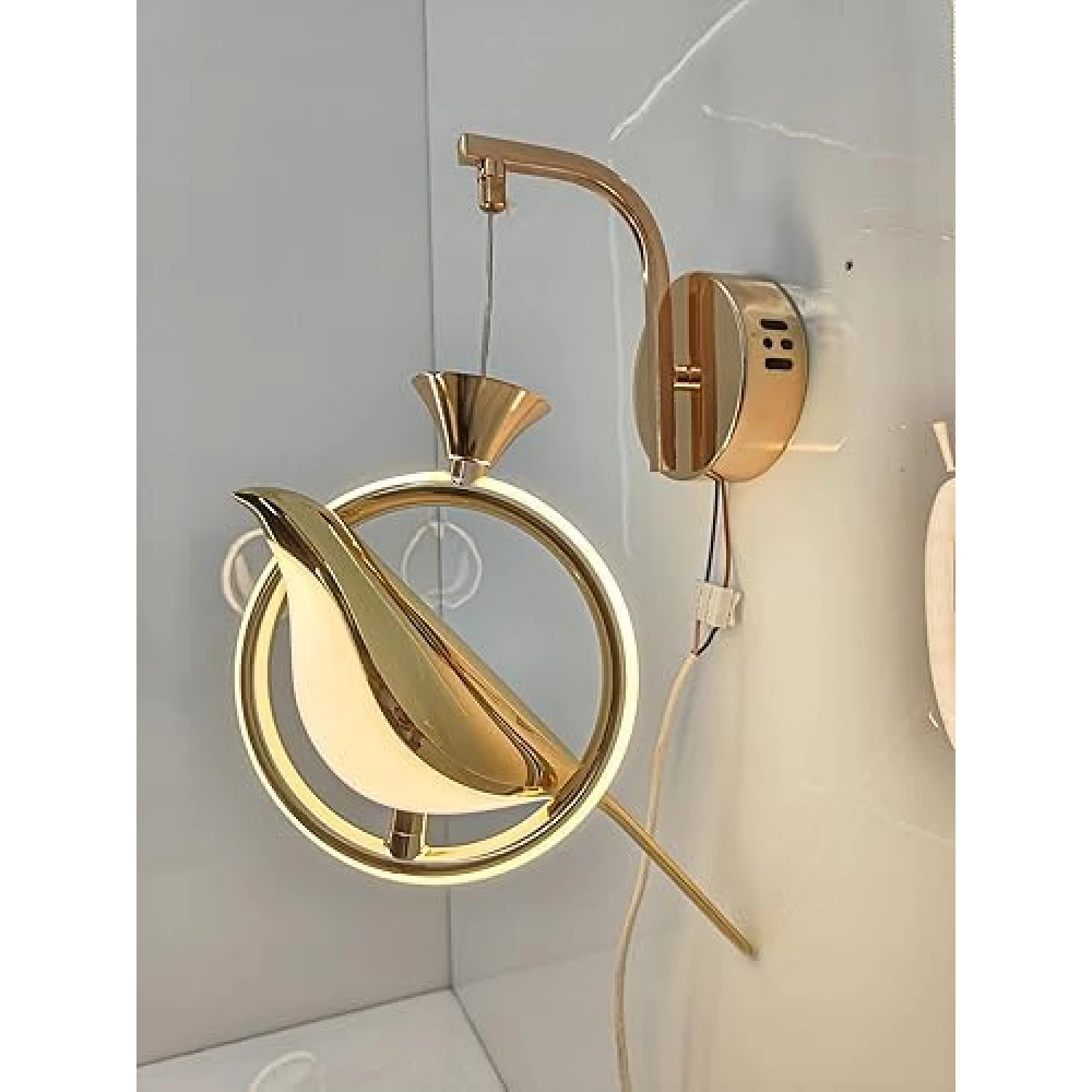 SHRI MAHAL ANTIQUES Modern LED Bird Wall Sconce - Gold Finish with Acrylic Shade, Adjustable Arm, Eye-Caring Dimmable Light for Bedroom, Living Room, Hallway