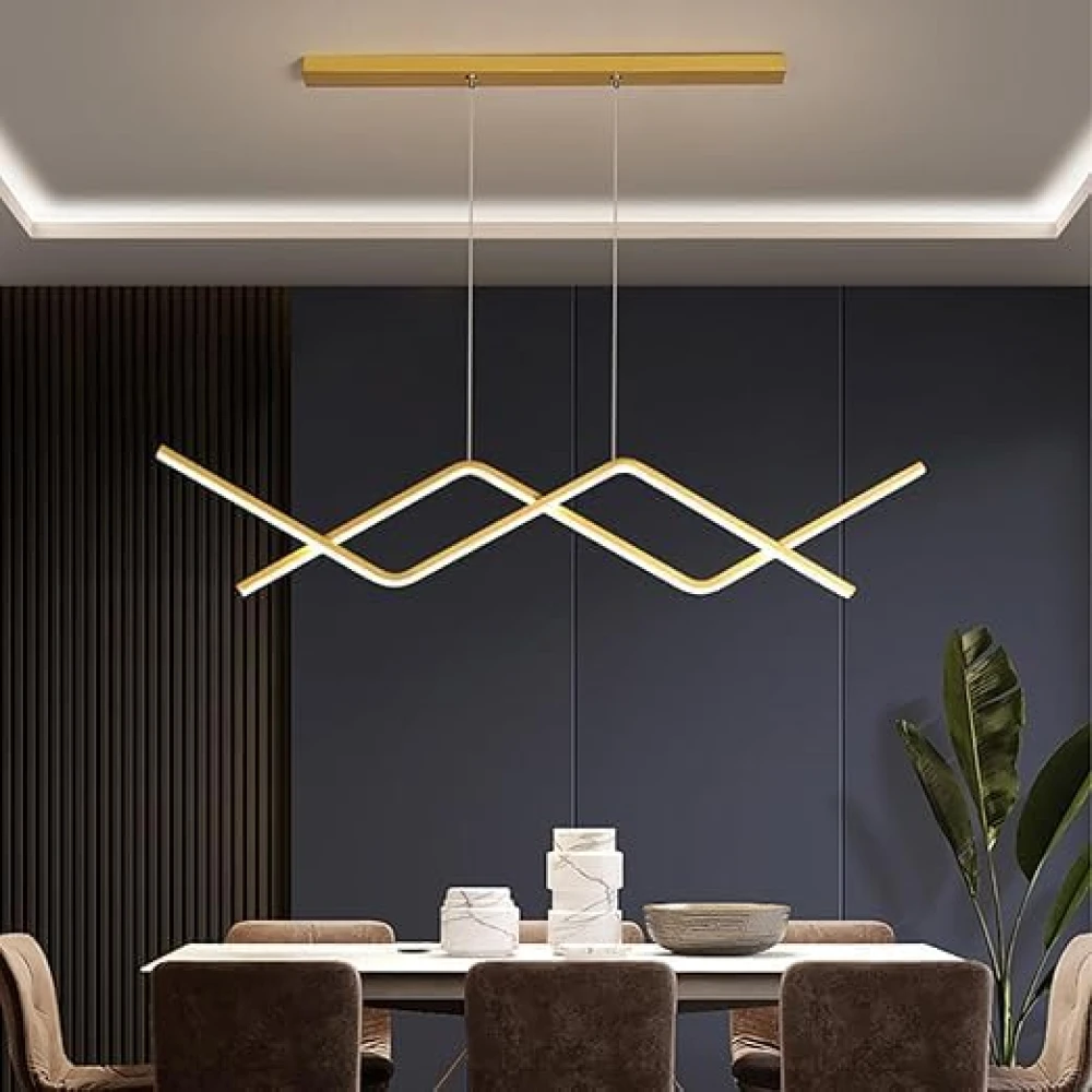 SHRI MAHAL ANTIQUES Modern LED Hanging Light Fixture Dimmable Linear Pendant Adjustable Creative Chandelier Interior Lighting Decoration for Dining Rooms Kitchen (Black Three Color dimming)