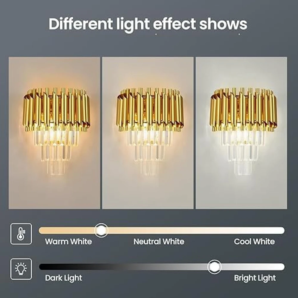 SHRI MAHAL ANTIQUES 3 Layer Gold Crystal Led Wall Lamp, Wall Lights for Living Room Modern, Fancy Lights, Antique Home Decor for Living Room, Wall Lights for Home Decoration.(Pack of 2)