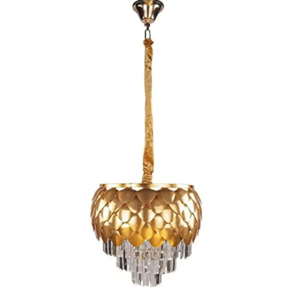 SHRI MAHAL ANTIQUES Pineapple Gold Crystal Chandeliers 300mm, Modern Dining Room Chandelier Round K9 Crystal Pendant Light Fixtures for Entryway Foyer Stairwell Living Room Bed Room Hall