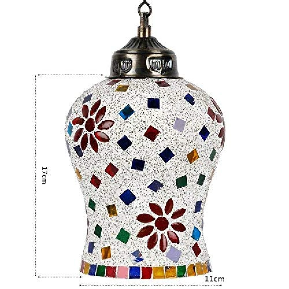 SHRI MAHAL ANTIQUES Handcrafted Temple Bell Shaped Mosaic Crystal Decorated Glass Hanging Light Pendants Ceiling Lamp (Multicolor)