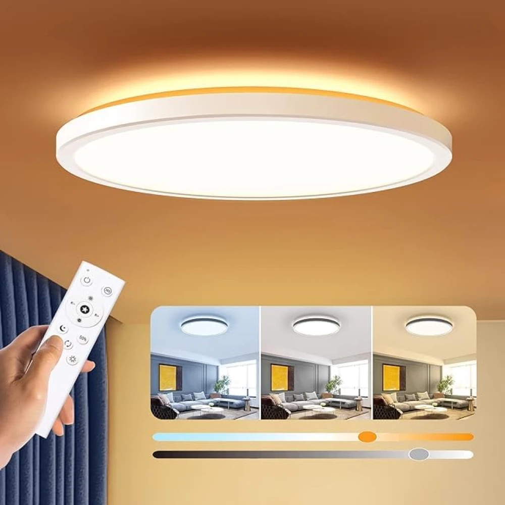 PRMOAGEN LED Flush Mount Ceiling Light Fixture with Remote Control, BLNAN 12 Inch 24W Round Low Profile Close to Ceiling Lights, 3000K-6500K Ultra Thin Modern Ceiling Lamp for Bedroom Kitchen