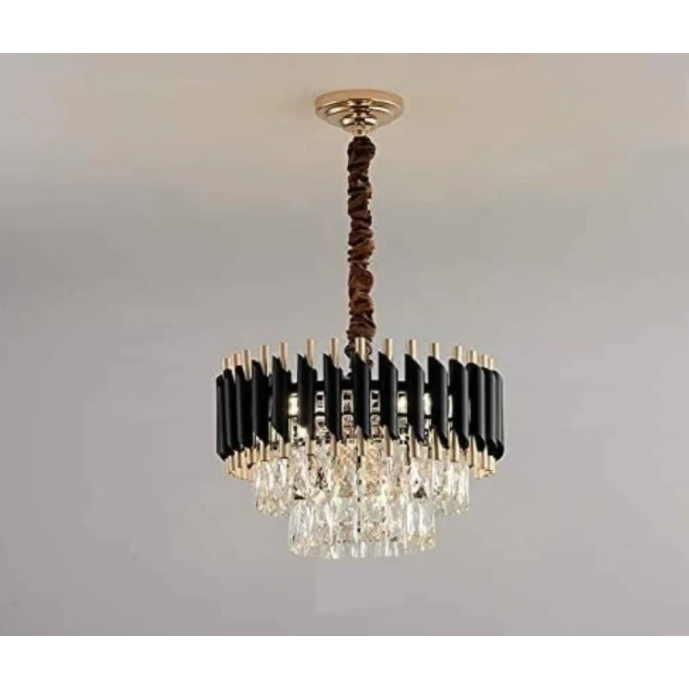 SHRI MAHAL ANTIQUES 300 mm BlackMambaChandelier with Stainless Steel Tube Crystal Chandelier, Chandelier Ceiling Lamp (Gold, Black)