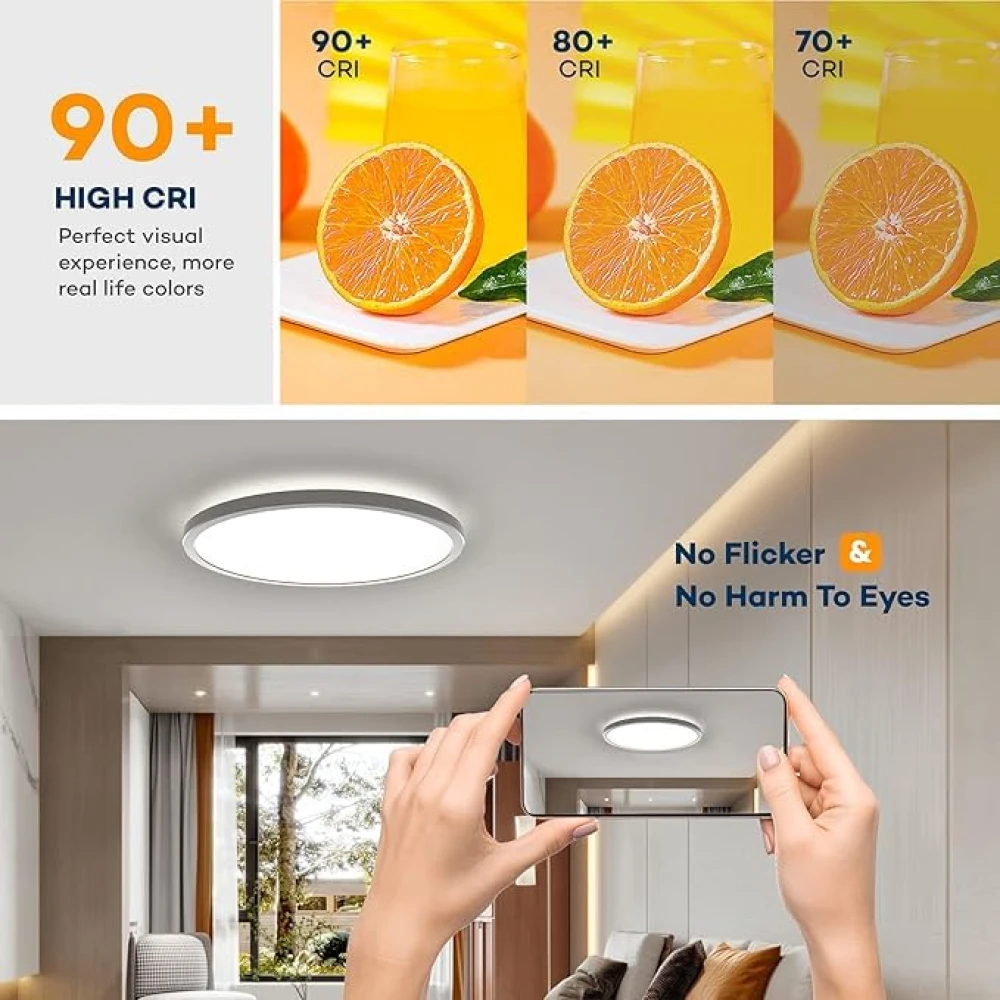 PRMOAGEN LED Flush Mount Ceiling Light Fixture with Remote Control, BLNAN 12 Inch 24W Round Low Profile Close to Ceiling Lights, 3000K-6500K Ultra Thin Modern Ceiling Lamp for Bedroom Kitchen