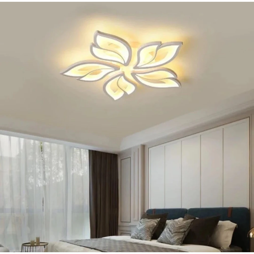 SHRI MAHAL ANTIQUES 60-Watts 5 Light with Remote Flowers Shape LED Chandelier Ceiling Lamp (White)