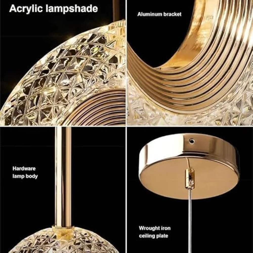 PRMOAGEN Oval Shape Modern Style Led Glossy Crystal Gold Creative Led Pendant Lamp/Hanging Lamp/Ceiling Light Pack of 1 Warm White.Light