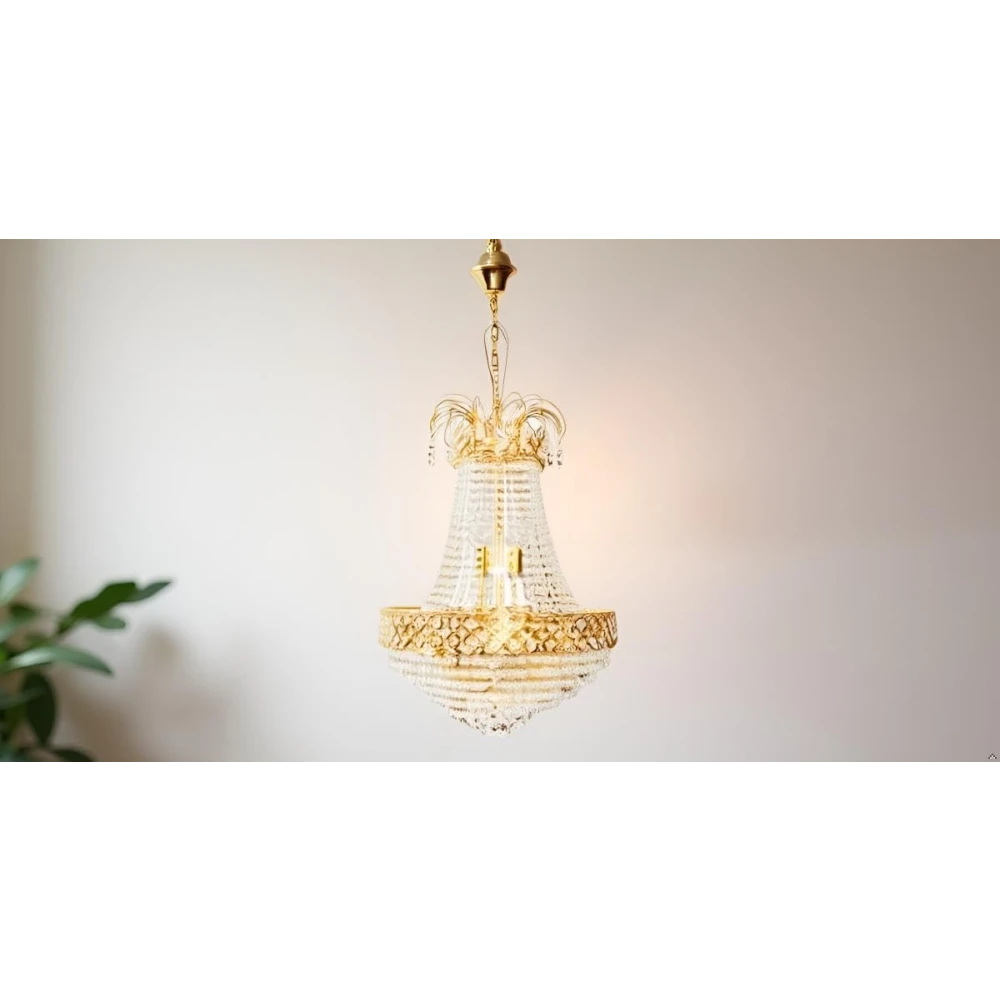 PRMOAGEN Designs Round Shape 300MM Golden Color S4 Diamond Cut White Crystal Standard Celling Pendant Lamp with 4 E14 Bulb Inluded Gold Light Chandelier for Bedroom (30 * 70 CM)