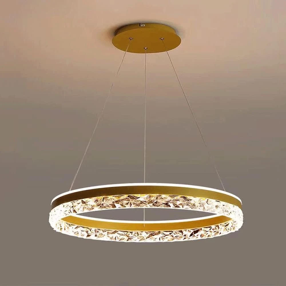 SHRI MAHAL ANTIQUES Modern LED Chandelier, 19.68" 1 Ring Pendant Lighting with Acrylic Lampshade, Dimmable Remote Control, Adjustable Circular Ceiling Light for Dining Living Room (Color : Gold)