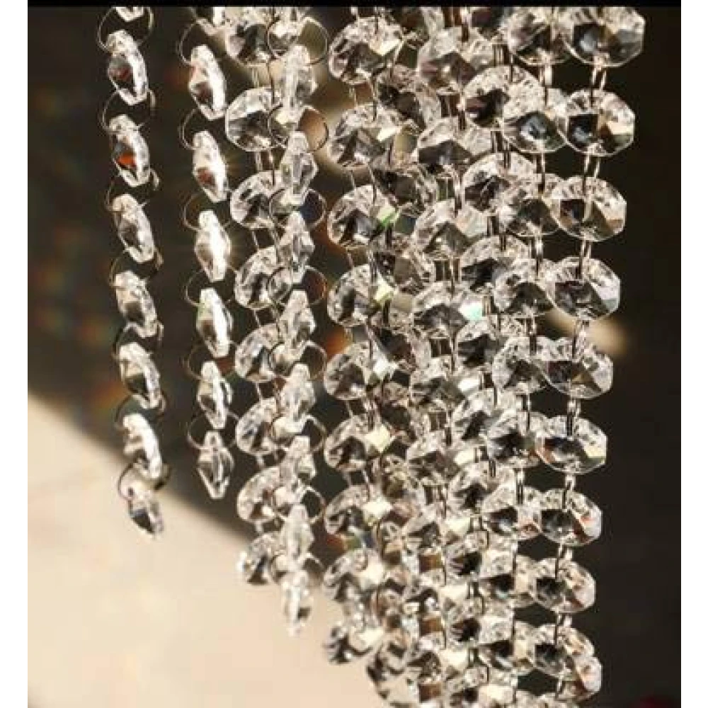 PRMOAGEN Silver Crystal Glass Octagonal Bead Decorative Strand Garland Curtain with Crystal Glass Ball 100 cm (3 ft) Jacquard Window Curtain (Pack of 10) (Solid, Silver, Transparent)